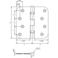 thumbnail image 2 of Stone Harbor Hardware 4" Ball-Bearing Door Hinges, 5/8" Radius Corner, Polished Brass, 2-Pack, 2 of 4