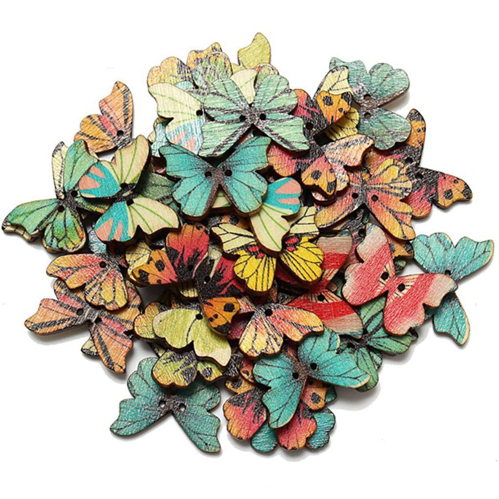 50Pcs/Bag Flower Painted Wood Button 25mm 2 Holes Mixed Color DIY Gift Sewi New 
