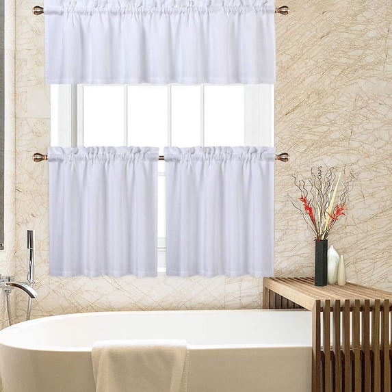 EastVita Kitchen Curtains And Valances Set 3 Pcs 30 Inch Length Waffle Weave Textured Cafe Cutains Tier And Valance Waterproof Bathroom Curtains Window Treatment 30*30"*2Pcs + 60*15"
