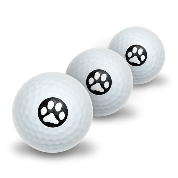Paw Print - Pet Dog Cat - White on Black Novelty Golf Balls 3 Pack