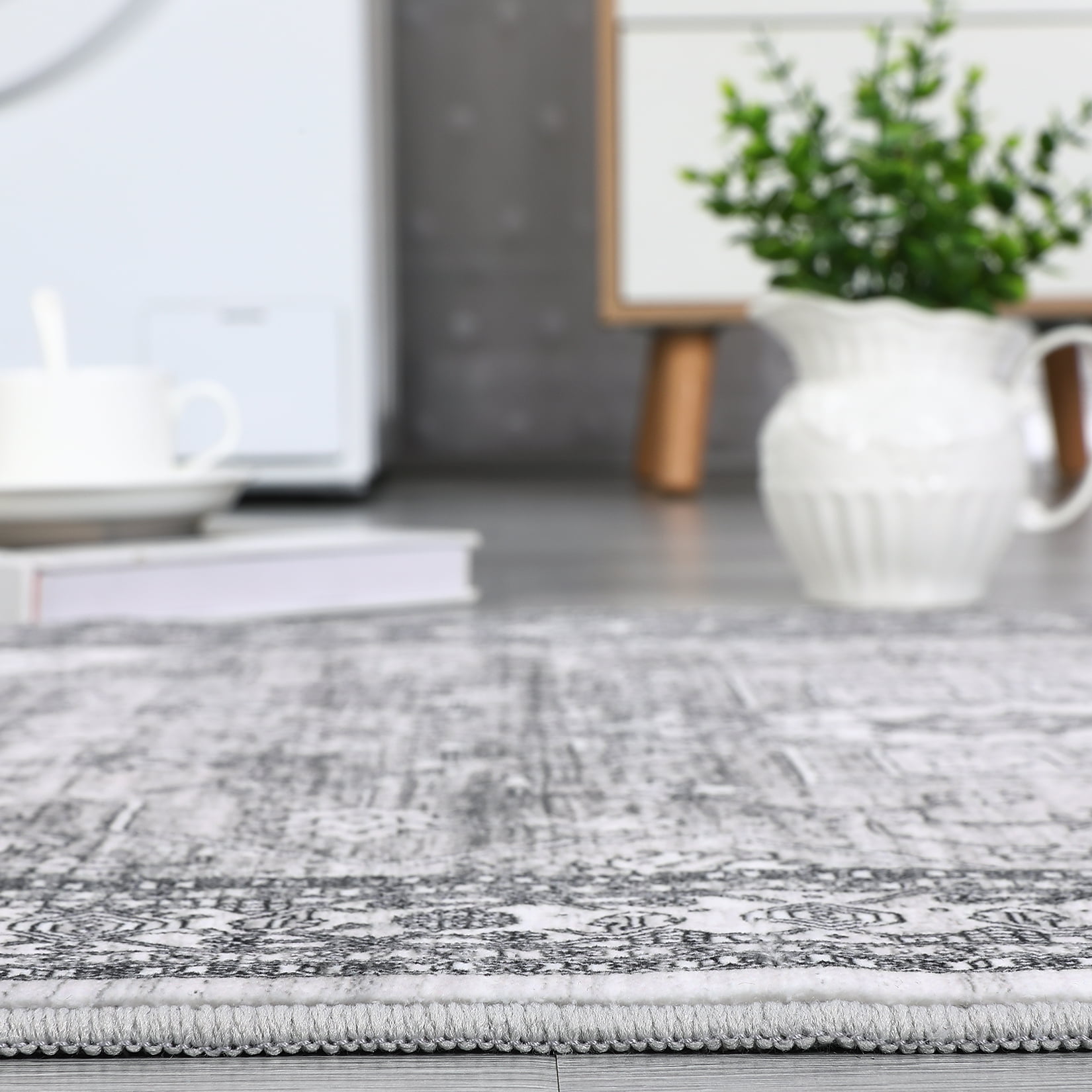 HOMERRY Washable Area Rug 9' x 12' Rug for Living Room Floral Pattern Carpet, Gray