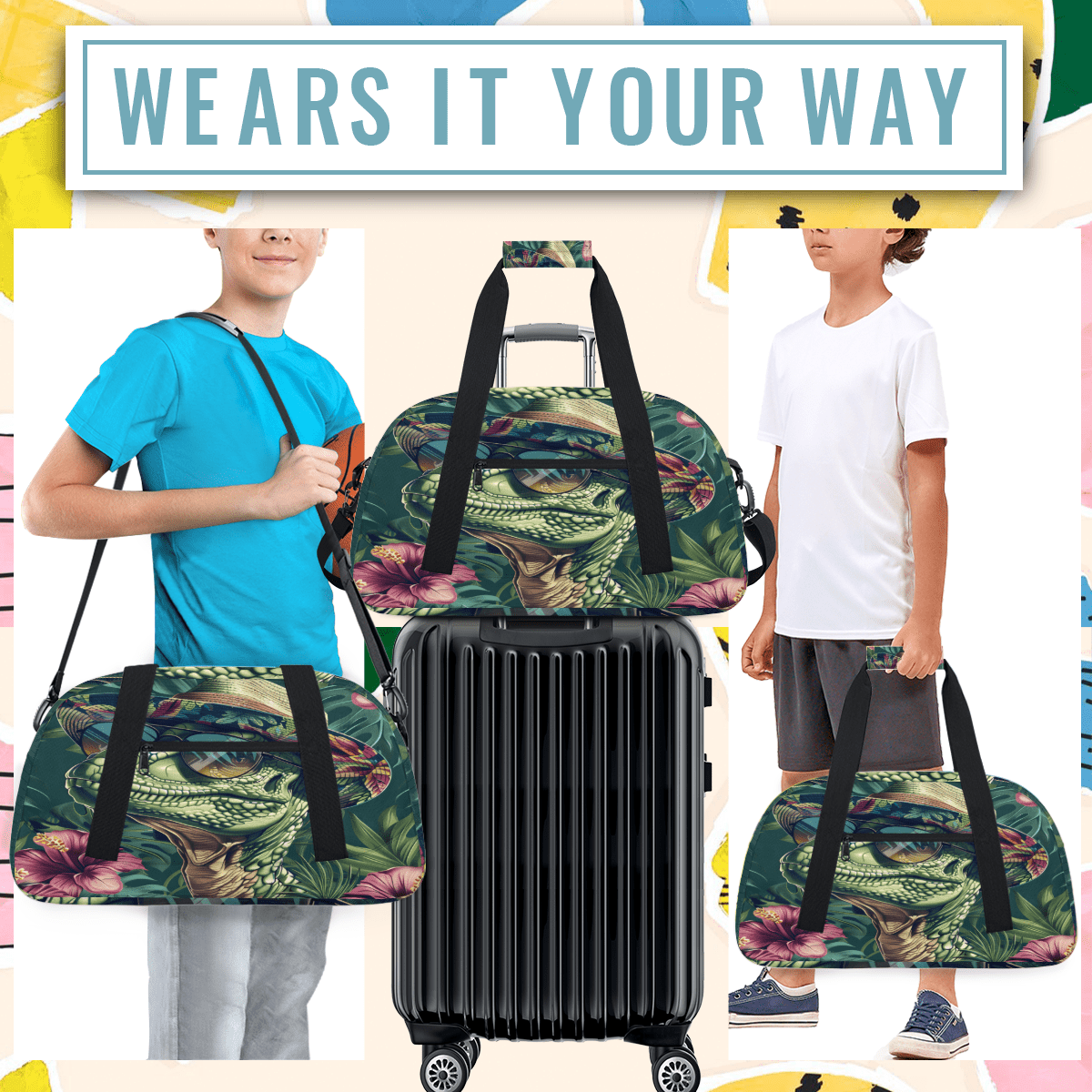 Herdesigns Dinosaur Sports Duffle Bag for Women & Men, Dinosaur Jungle Funny Gym Bag Dance Bag Overnight Bag Carry On Weekender Travel Bag