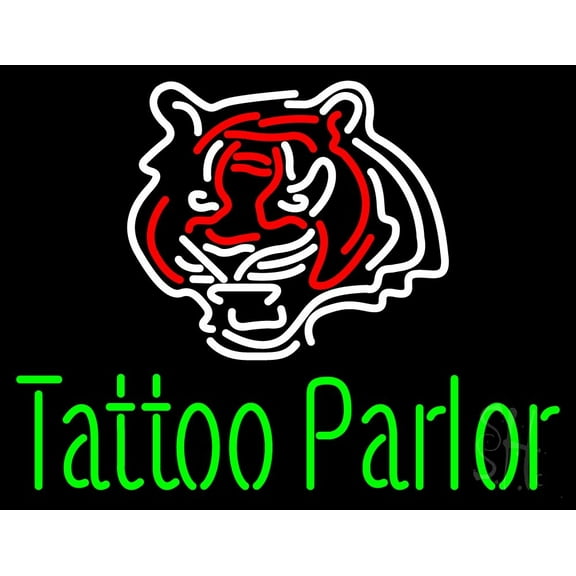 Tattoo Parlor LED Neon Sign 15" Tall x 19" Wide - inches Black Square Cut Acrylic Backing, with Dimmer - Premium built indoor Sign for Storefront, Store interior, Workshop, Studio.