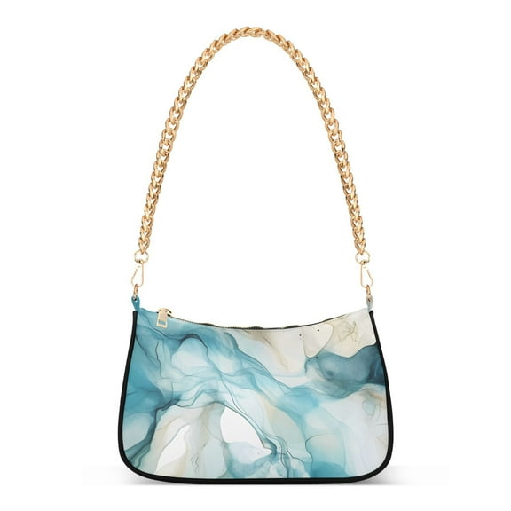 Womens Chain Shoulder Bag Marble Green and Beige Classic Tote Handbags Fashion Clutch Hobo Purse with Zipper for Travel Casual