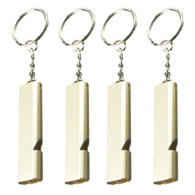 LYMAYTER 4Pcs Double Tube Emergency Whistles Clear Loud Sound Compact Size Portable -Resistant Survival Whistles with Keyring