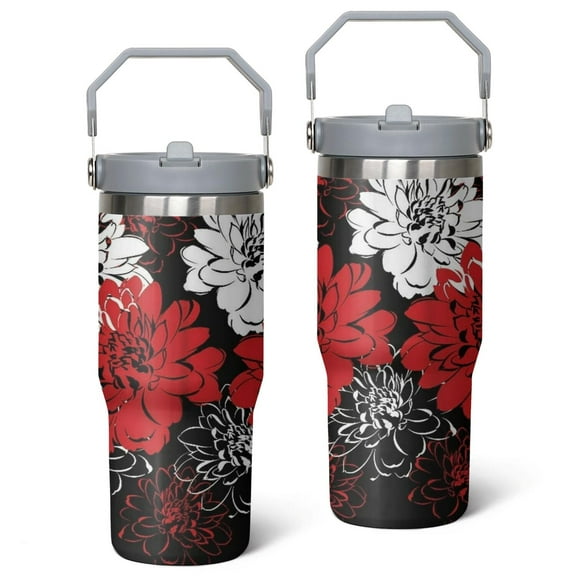 30oz Pioneer Stainless Steel Tumbler with Top Handle,Colorful FloralTravel Coffee Mug Flip Straw Cup,Gifts for Women Girls Men Adults(grey)