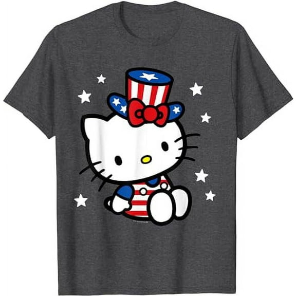 Hello Kitty American 4th of July Tee Shirt T-Shirt, Dark Heather Color, Size S
