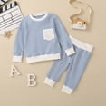 thumbnail image 2 of NOLDARES Baby Toddler Boy Fall Winter Set Outfits 2Pcs Long Sleeve Printed Round Neck T-Shirt Elastic Waist Pants Soft Warm Clothes Size:18-24 M,Light Blue, 2 of 8