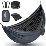 Overmont Hammock for Two Double Layers Outdoor Hammock Portable Camping Hammock Lightweight for Backpacking Hiking Sports Travel with Tree Straps German TUV Certificated Black and Grey