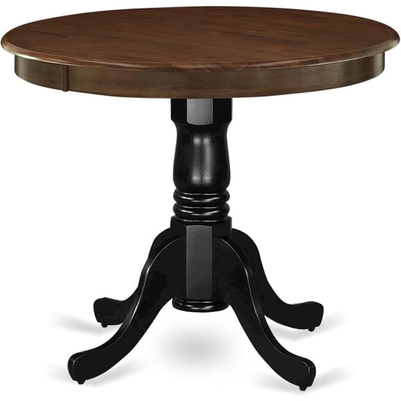 FurniFact Round Dining Table, Walnut & Black Finish, Solid Wood, Pedestal Base, 36-Inch