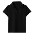 thumbnail image 3 of lnmuld Back to School Kids Girls Short Sleeve Solid V Notch Collar No Button Pique Polo Shirts Breathable Summer School Uniform Tops Size:13-14 Years, 3 of 7