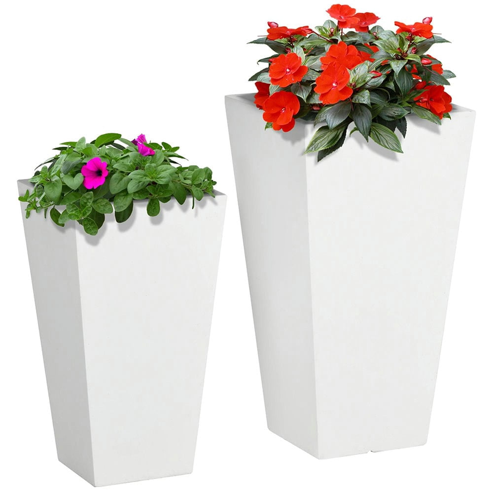 Spaco 22in & 18in 2-Pack Outdoor Planter Set, Flower Pots with Drainage Holes, Durable & Stackable Plant Pot, for Porch, Entryway, Patio, Yard, Garden, White