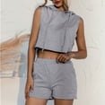 thumbnail image 5 of Womens Summer 2 Piece Outfits Sleeveless Hoodies Drawstring Crop tops High Waist Shorts Sets Tracksuits with Pockets, 5 of 7