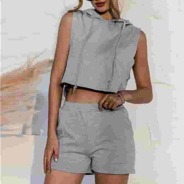 【Anyone more】Gray Two Crop Setup SET Up to 60% Off! pstuiky Two-Piece Set for Women,Women Short