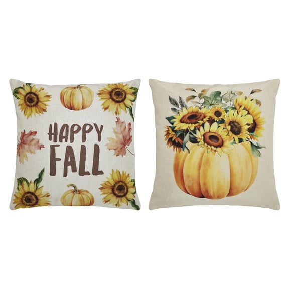 VHC Brands Happy Fall Pillow Cover Set of 2 16x16, Decorative Fall Throw Pillow Covers, Primitive Decor for Fall and Thanksgiving