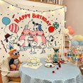 thumbnail image 1 of Tapiz de tela con fondo de feliz cumpleaños de Snoopy, Charlie Brown, decoración de fiesta kawaii, decoración de habitación, recuerdo de un año, 1 of 5