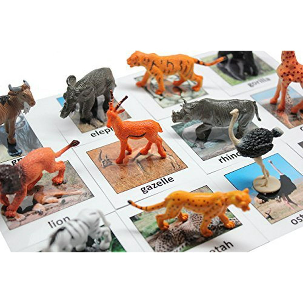 Montessori Safari Animal Match Miniature Figurines with 2 Part