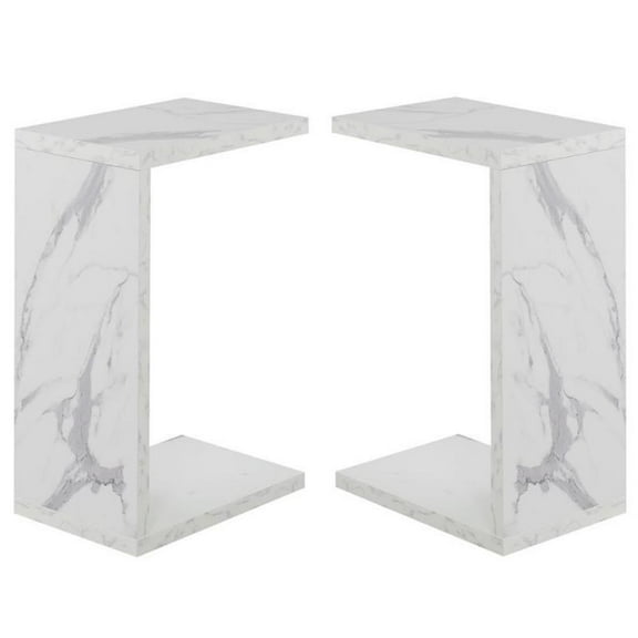 Home Square C End Table in Faux White Marble Wood - Set of 2