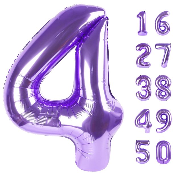 Globo de aluminio Kelfuoya, 40 cm, color morado, número 4, para fiesta de cumpleaños