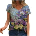 thumbnail image 2 of ICHUANYI Women's Fashion Round Neck Printed Short Sleeve Casual Loose Blouse Tops, 2 of 3