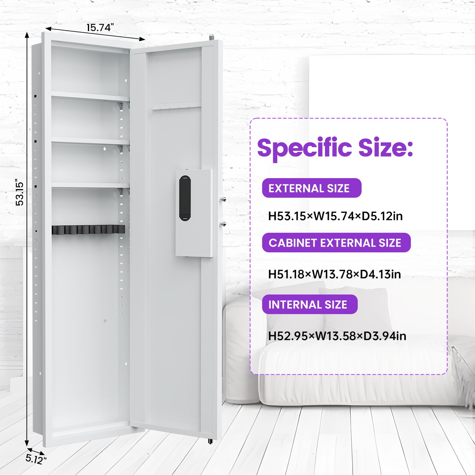 Silkight 53.15” Wall Gun Safe - Hidden Firearm Safes for Home Firearm Money Valuables