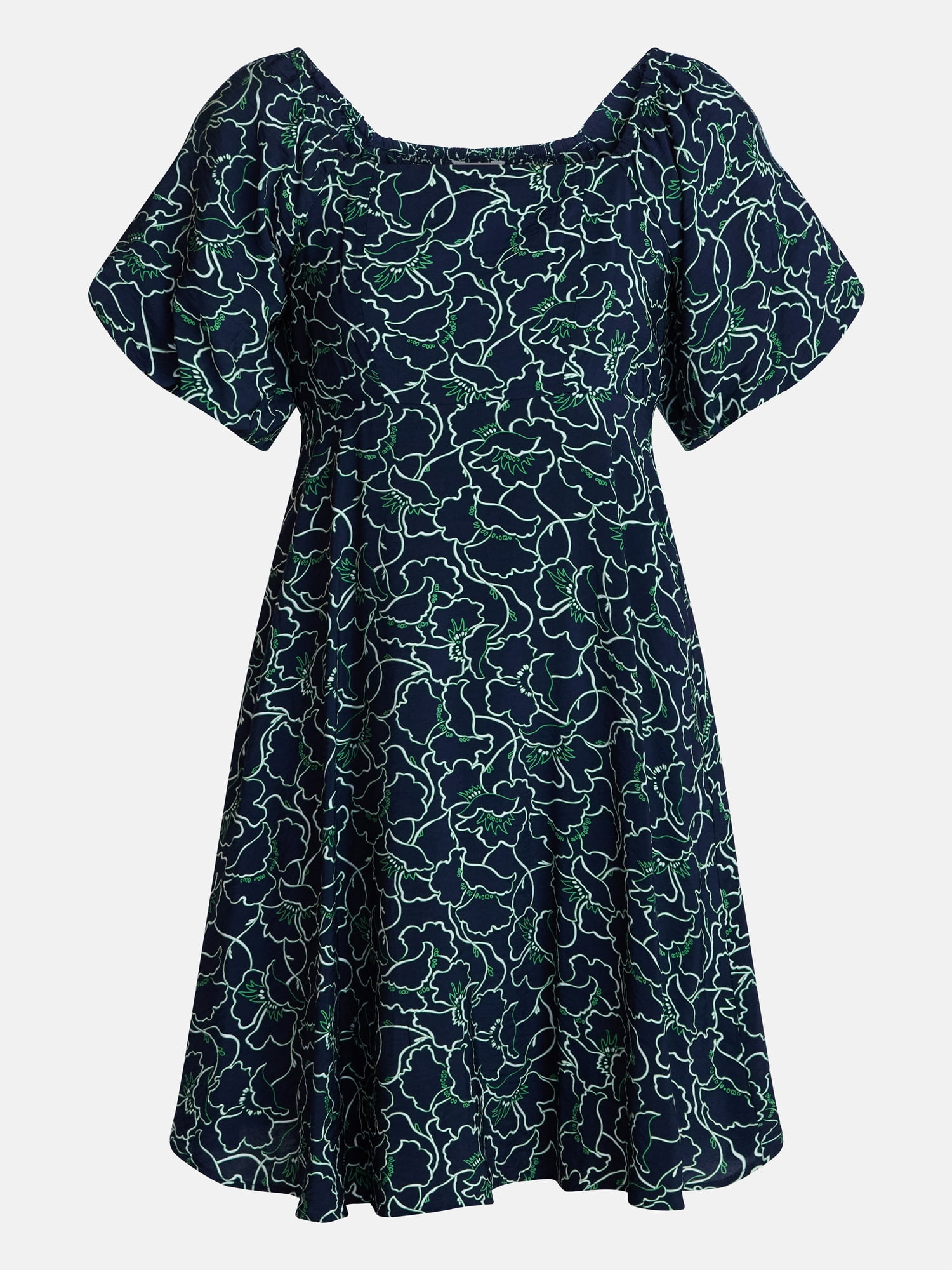 Time and Tru Women's Mini Dress with Puff Sleeves, Sizes XS-XXXL