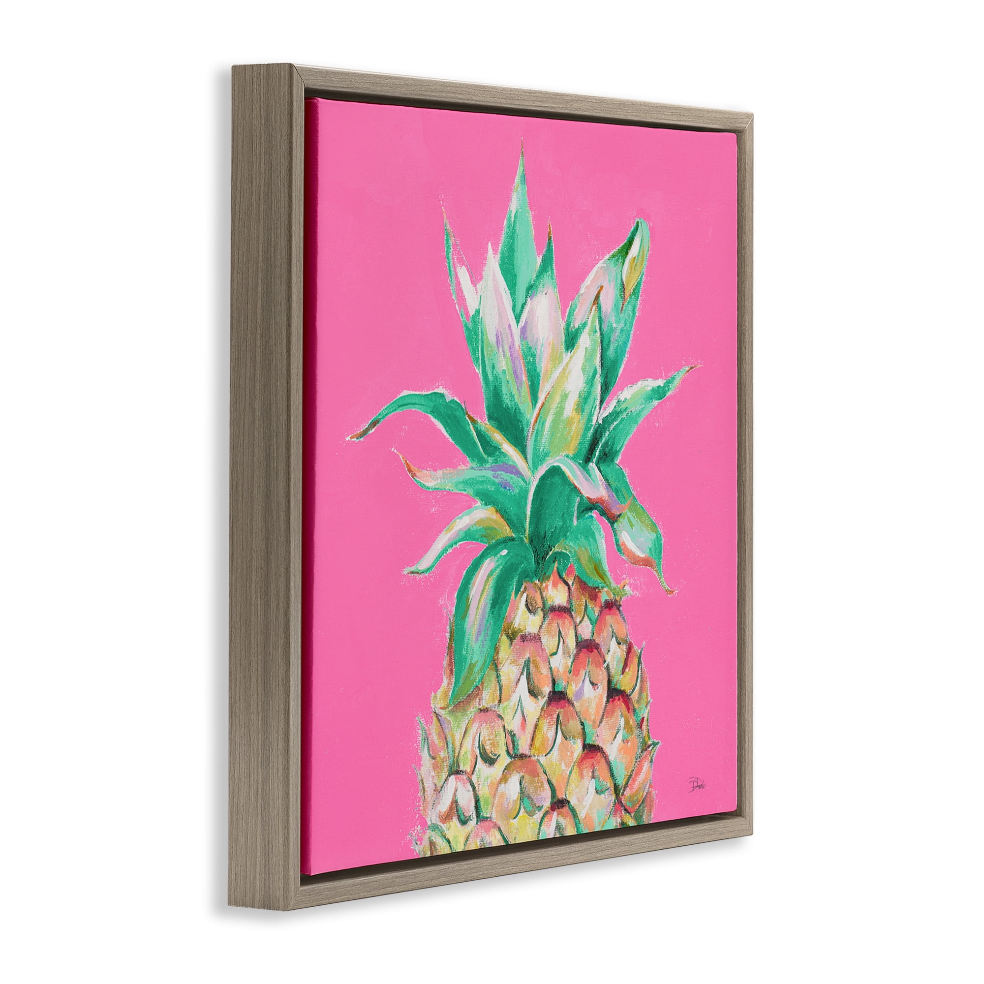 Stupell Industries Pineapple on Pink Food & Beverage Painting Brown Floater Framed Canvas Art Print Wall Art, 25 x 25