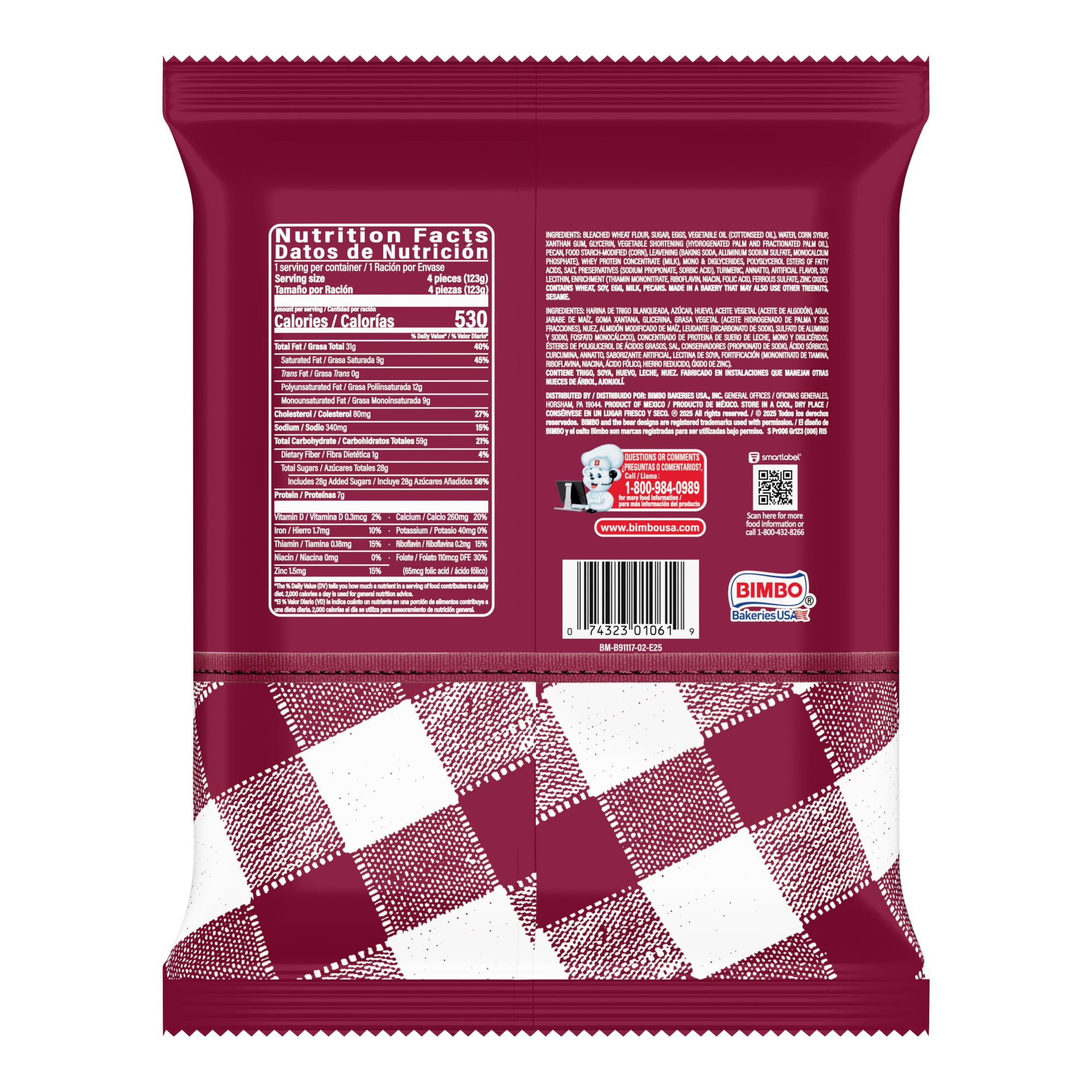 Bimbo Mini Mantecadas con Nuez Muffins, 4 Count, Pecan Mini Muffins, 4.34 oz Bag