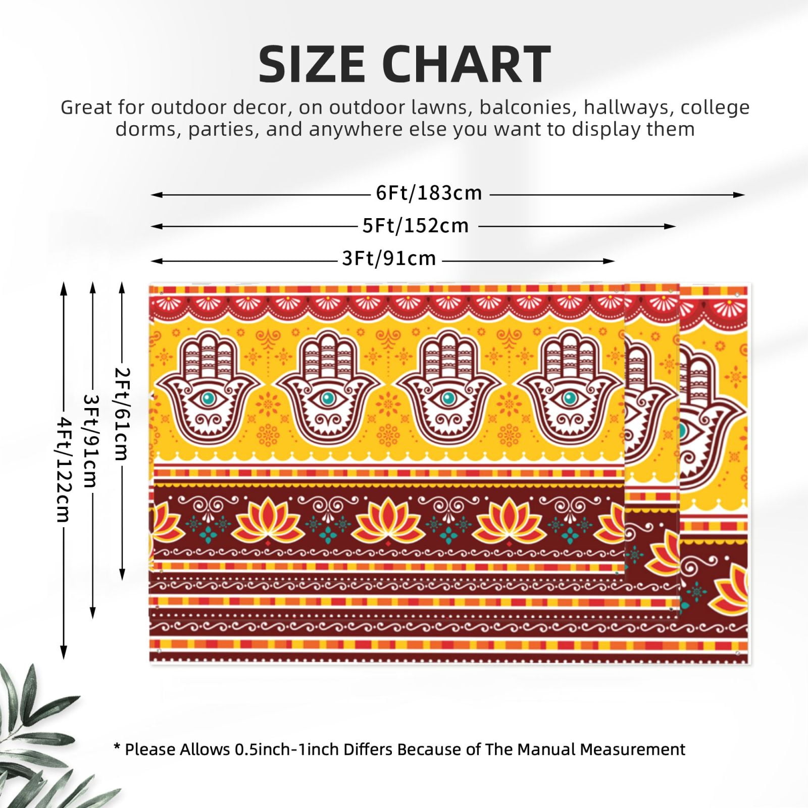 Pakistani Indian Evil Eye Hamsa Hand Four Hole Decorated Banner Flag for Garden Yard Home Decoration Indoor Outdoor 4x6 Ft