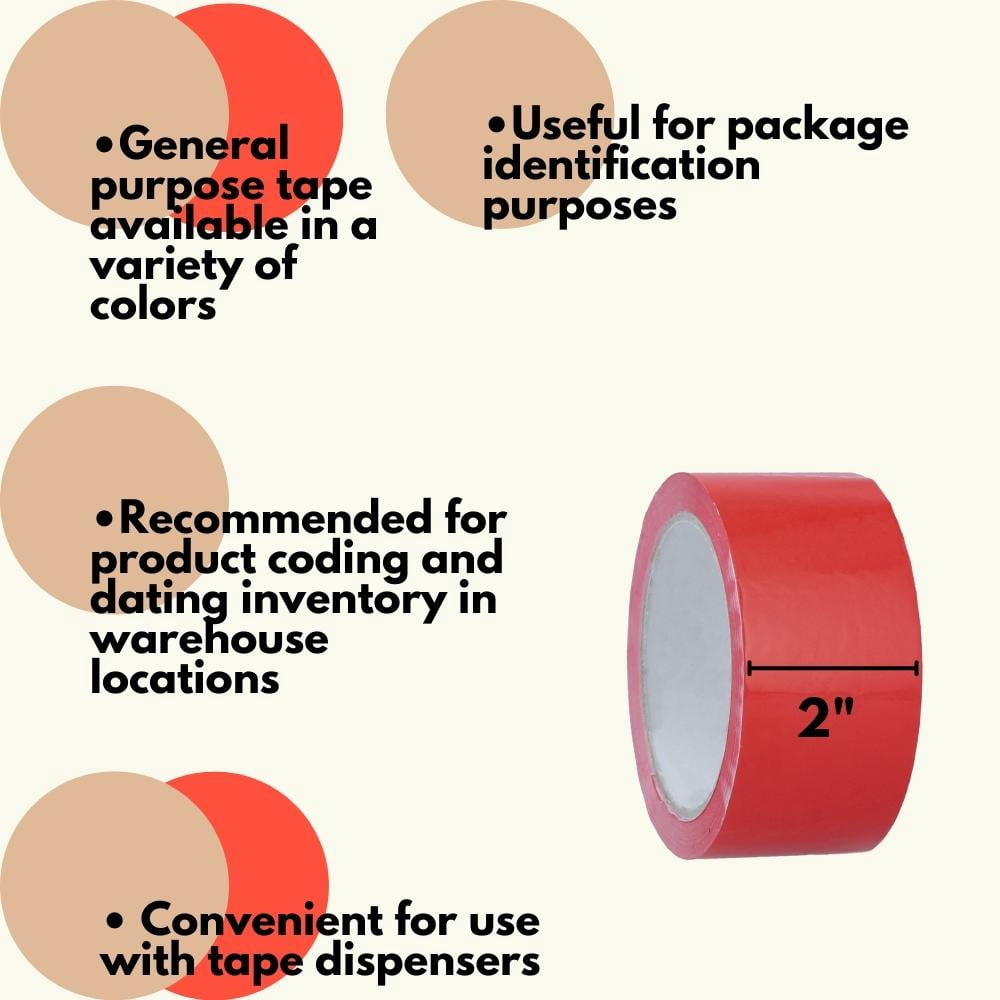 Shield Tape Packing Sealing Tape, Colored, 12 Rolls, 2" x 55 Yards