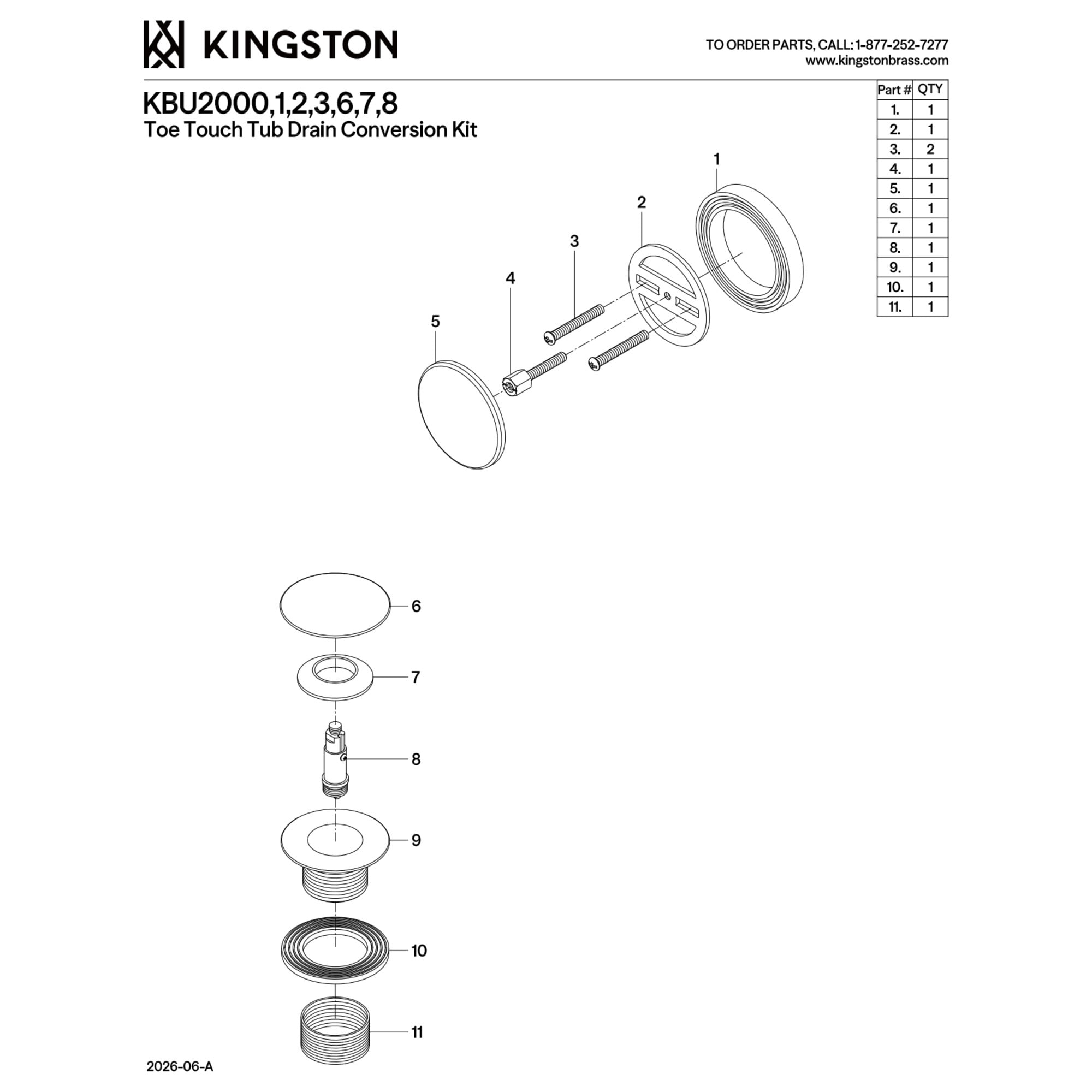 Kingston KBU2000 Eugene Toe Touch Tub Drain Conversion Kit in Matte Black