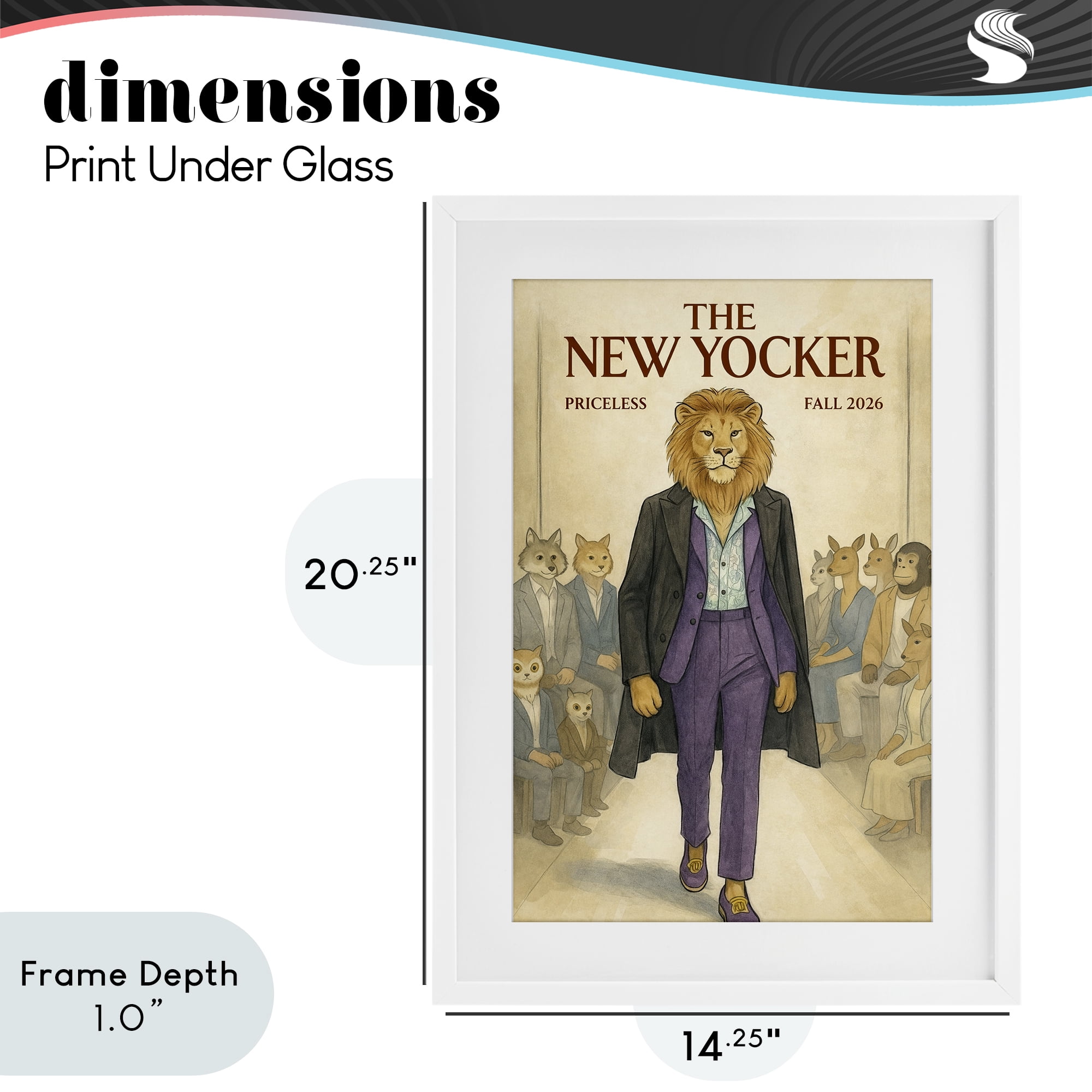Stupell Industries New Yocker Lion Model White Framed Print Under Glass, design by Grotto Studios