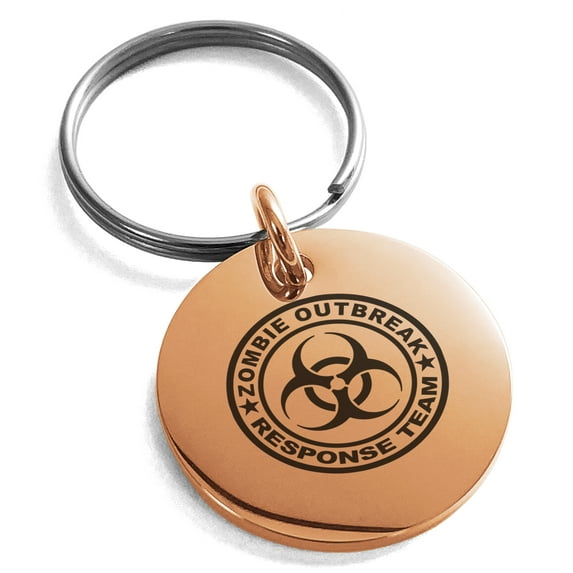 Stainless Steel Zombie Outbreak Response Team Engraved Small Medallion Circle Charm Keychain Keyring