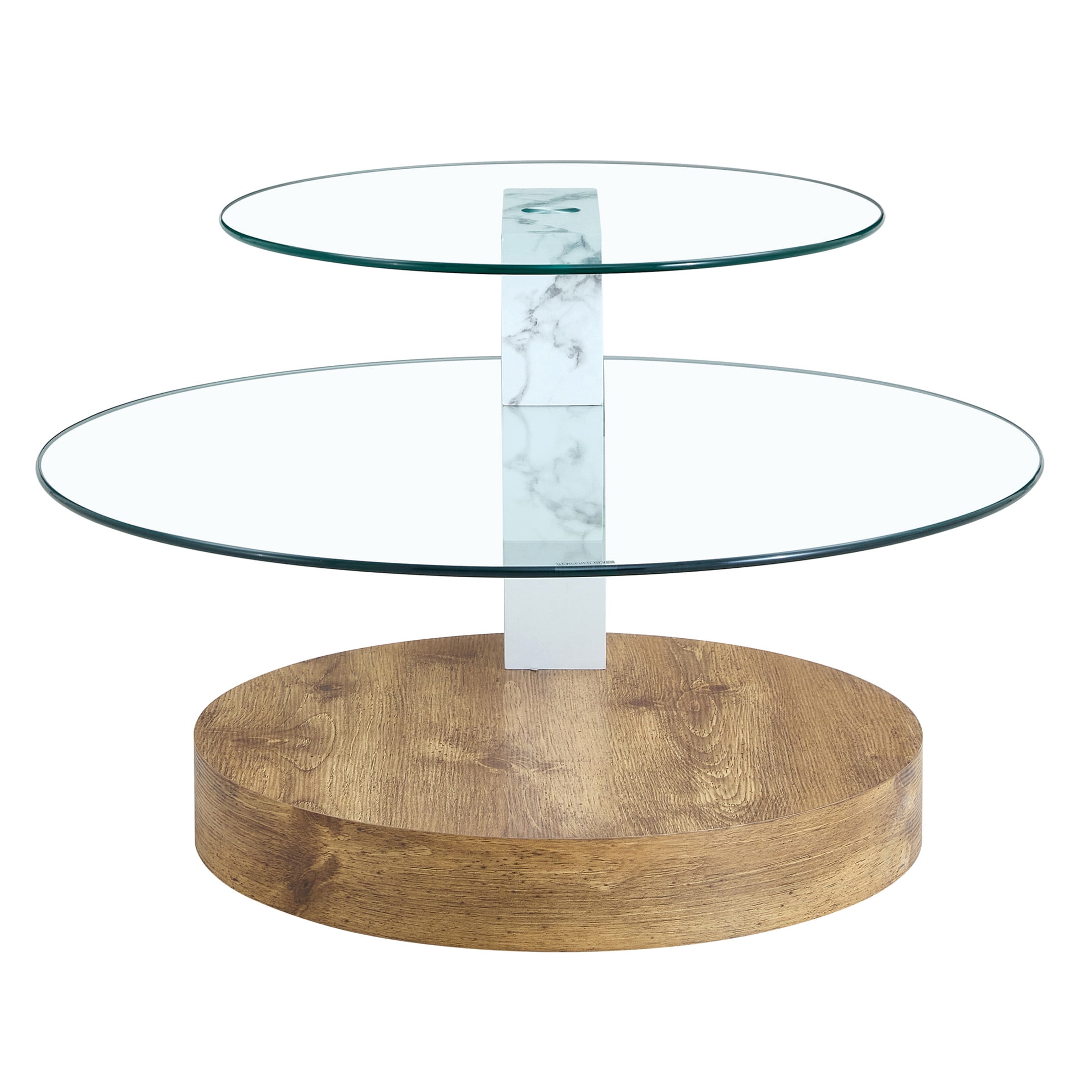 Noble House 47" Contemporary Double-Layer Coffee Table, Marble & Tempered Glass Table Top, Wood Grain Base, White