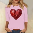 thumbnail image 2 of ZHYou Womens T-Shirts Valentine's Day V-Neck Valentine's Day Printed 3/4 Sleeve Loose Fit Casual Soft Spring Summer Shirts,Pink,3XL, 2 of 4