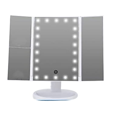 Tri-Fold Luminous Makeup Mirror with 22 LED Lights, with 2X,3X Magnification,180 Degree Rotation, Dual Power(White)