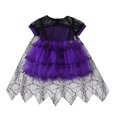 thumbnail image 1 of Vestido de fiesta de Halloween para niña con capa de bruja, disfraz de manga corta con estampado de araña, tutú de encaje y malla hasta la rodilla, 1 a 5 años, 1 of 5