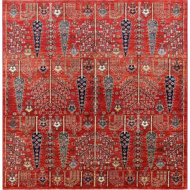 Ahgly Company Tapis Carrés d'Intérieur Milieu du Siècle Moderne Rouge Zone Orientale, 4' Carré