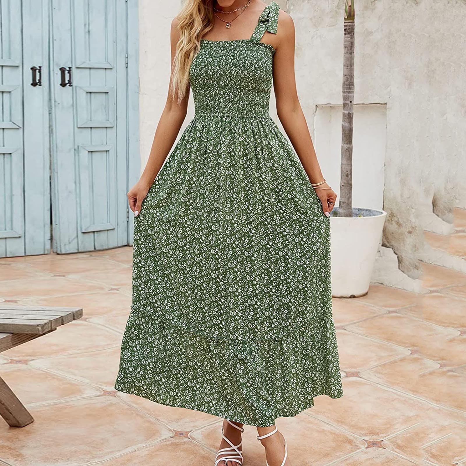 CFXNMZGR Women's Flowy Maxi Sundress - Summer Boho Floral