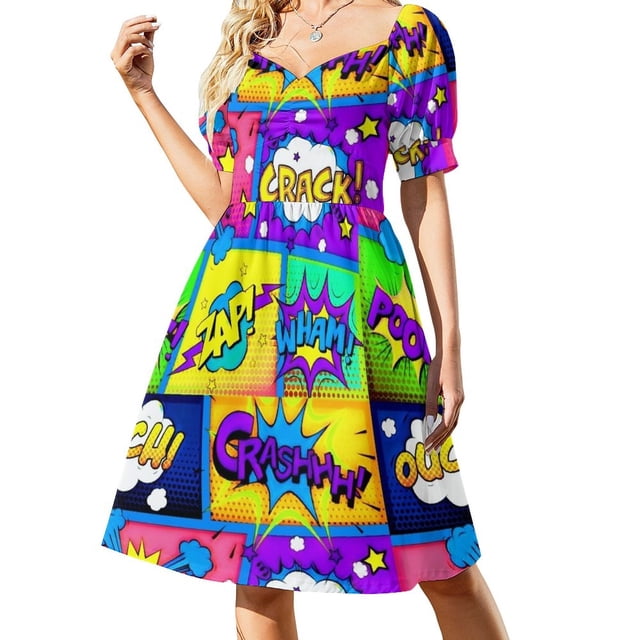 Vestido con paneles de cómics coloridos, vestido de dama de honor, vestidos de fiesta para mujer, vestidos de mujer para ocasiones especiales