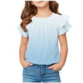 thumbnail image 2 of Delliss Girls T-shirts Ruffle Short Sleeve Summer Gradient Pleated Crewneck Casual Tops Tees Blouses, 2 of 6