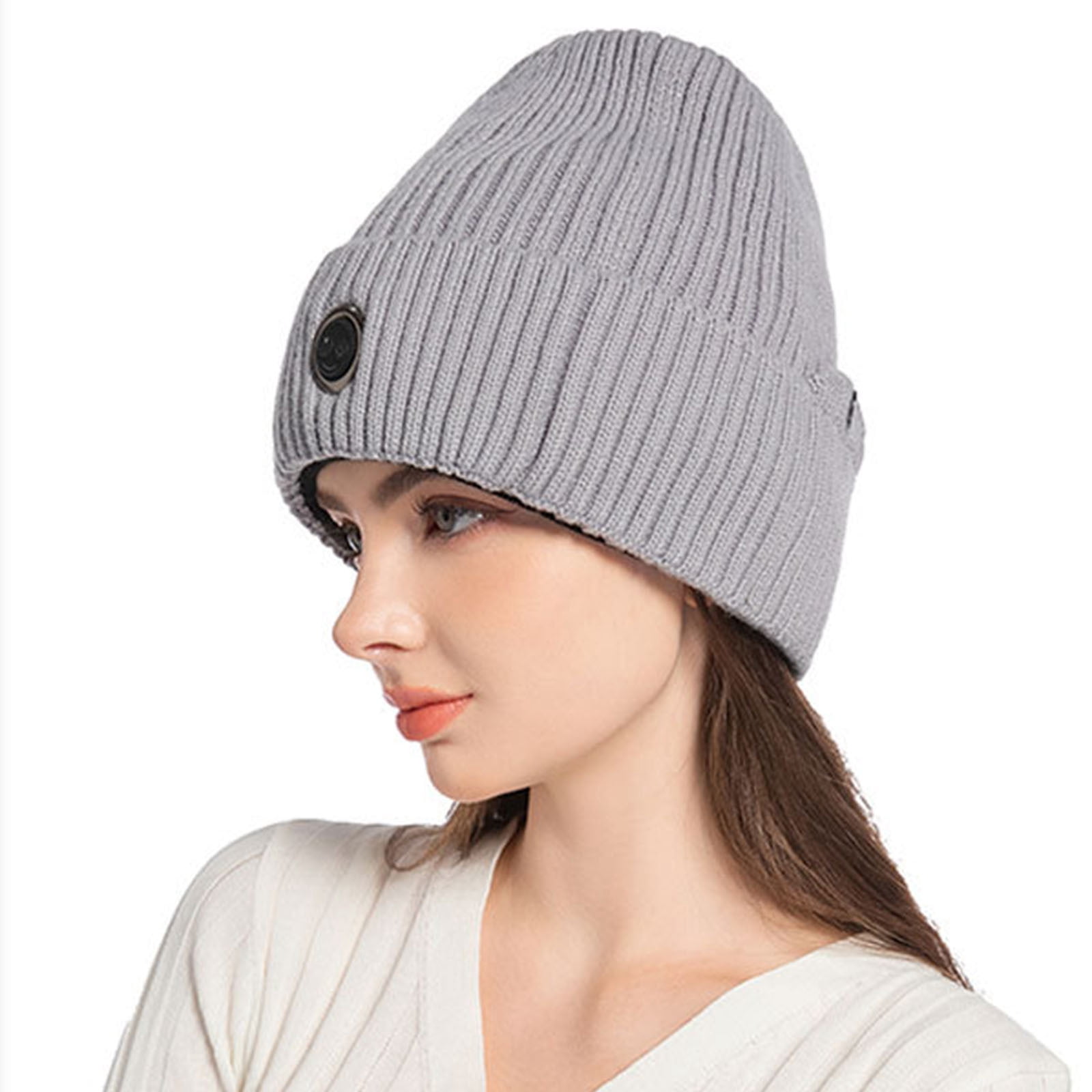 QQAMB Women Men Heated Beanie Hat,Electric Rechargeable Warm Winter Heated Fleece Cap