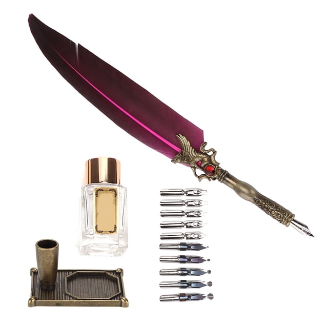 Herwey Feather Pen Set, Retro Feather Pen Fine Workmanship 10 Pen Nib For Teacher For Classmate Gift For Lover