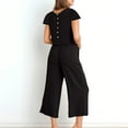 thumbnail image 4 of Atogsazn Summer 2 Piece Outfits for Women Linen Set Casual Short Sleeve Crop Tops High Waisted Cropped Wide Leg Pants Sets Loungewear Black M on Clearance, 4 of 5