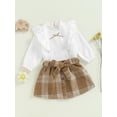 thumbnail image 3 of Musuos Kid Girls 2Pcs Fall Skirt Set 1-5 Years Long Sleeve Ruffle Collar Bow Tops + Plaid Skirt Set Toddler Baby Cute Clothes, 3 of 9
