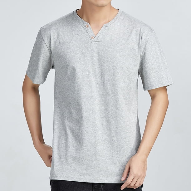 pstuiky Mangas cortas para hombre, Blusa deportiva informal de manga corta con cuello en V para hombre ropa de hombre l