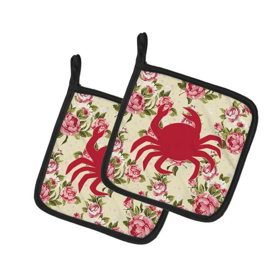 Caroline's Treasures BB1024-RS-YW-PTHD Crab Shabby Chic Yellow Roses Pair of Pot Holders , 7.5HX7.5W, multicolor