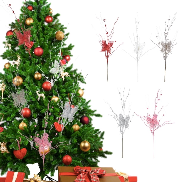 Rama decorativa navideña de 32 pulgadas - Esquejes largos de purpurina dorada con detalles de bayas y lentejuelas | Tallo floral de plástico duradero para la decoración estacional | 1 rama 90 cm