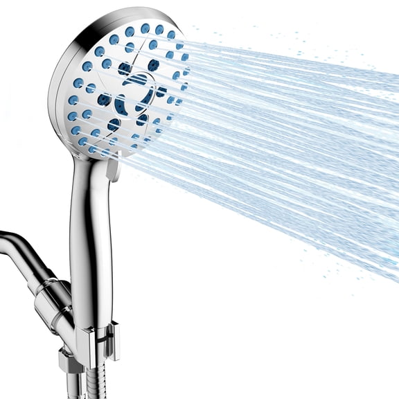 GPED Shower Head, High Pressure 5-mode Handheld Shower Head, Built-in Pause Mode & 2 Power Wash to Clean Tub,Tile & Pets, High Flow Shower Head w/ Wall & Overhead Brackets & 59" Stainless Steel Hose