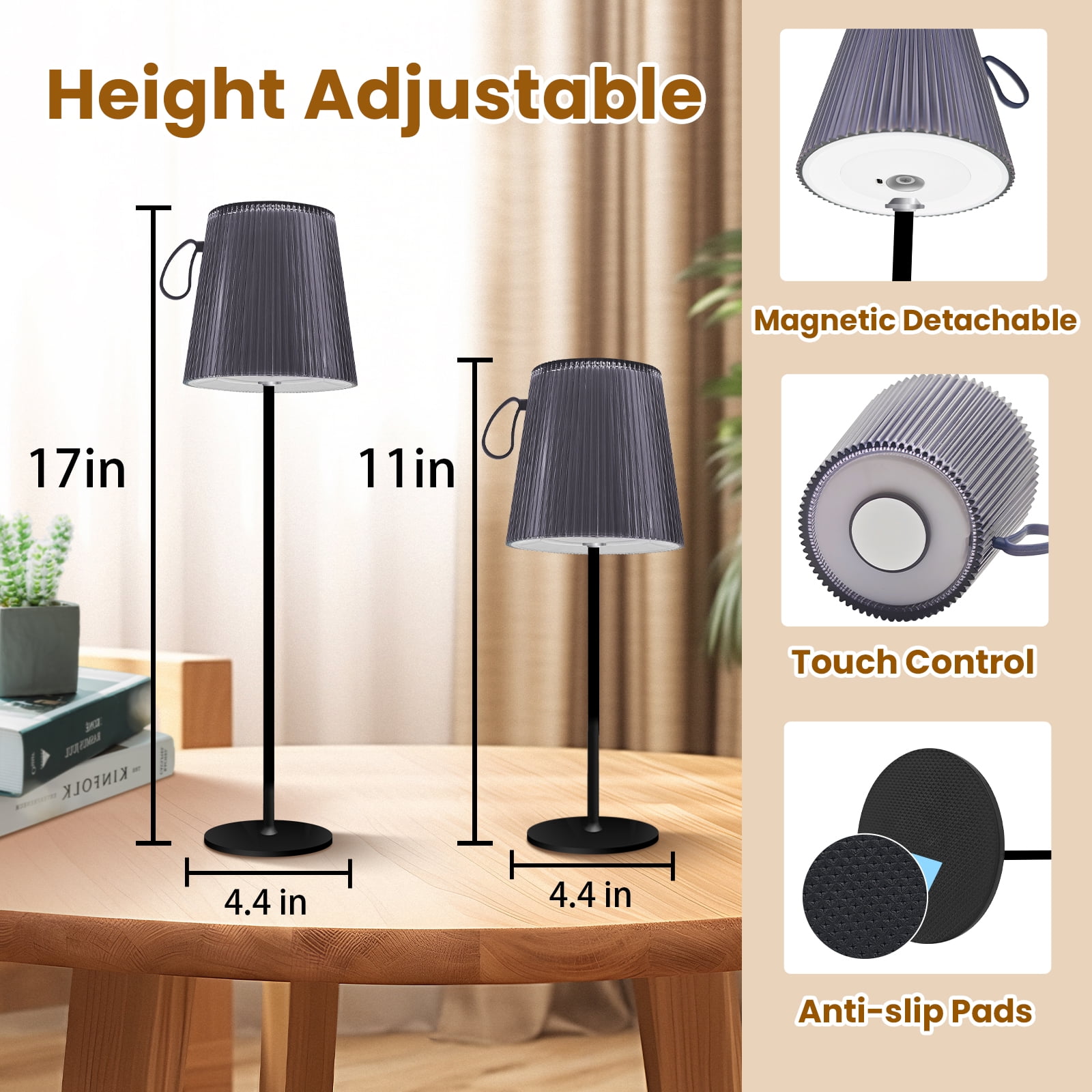 Qcwqmyl  Cordless Table Lamp 2 Pack, Rechargeable Touch Lamps for Bedside Table, Stepless Dimming RGB LED Desk Lamps for Bedroom, Portable Night Light Nightstand Camping Tent Light